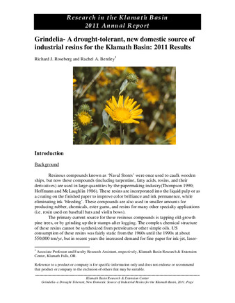 Grindelia- A drought-tolerant, new domestic source of industrial resins for the Klamath Basin: 2011 Results thumbnail
