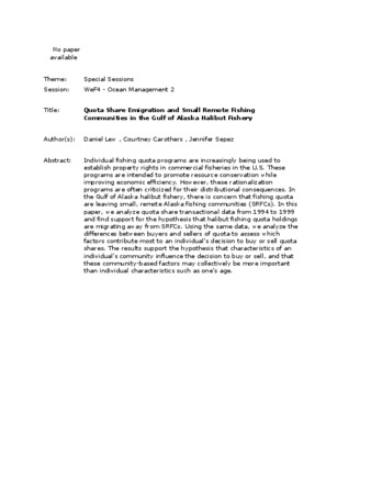 Quota Share Emigration and Small Remote Fishing Communities in the Gulf of Alaska Halibut Fishery thumbnail