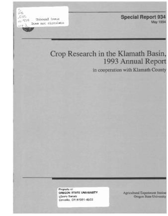 Crop research in the Klamath Basin, 1993 thumbnail