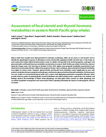 Assessment of fecal steroid and thyroid hormone metabolites in eastern North Pacific gray whales thumbnail