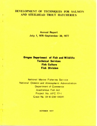 Development of Techniques for Salmon and Steelhead Trout Hatcheries: Annual report, July 1, 1976 - September 30, 1977 thumbnail