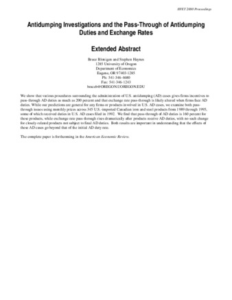 Antidumping Investigations and the Pass-Through of Antidumping Duties and Exchange Rates (extended abstract) thumbnail