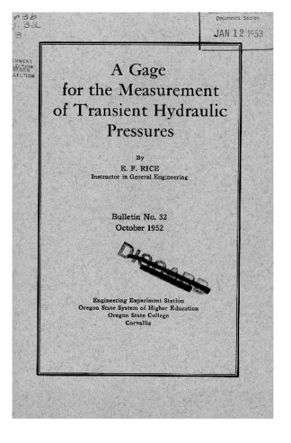 A gage for the measurement of transient hydraulic pressures thumbnail