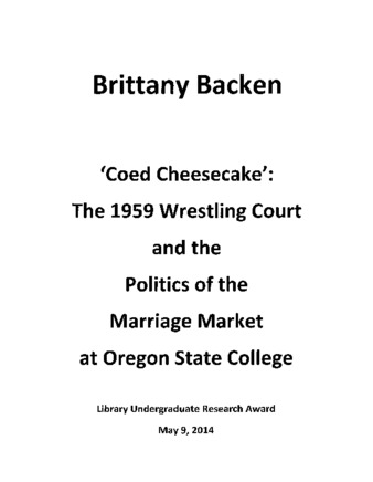 Coed cheesecake: the 1959 wrestling court and the politics of the marriage market at Oregon State College thumbnail