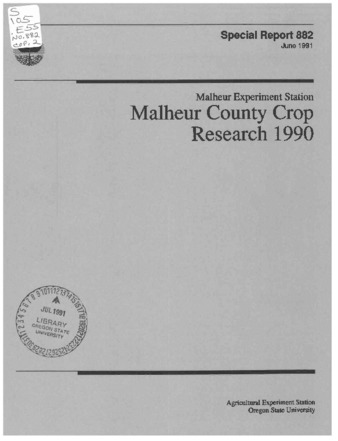 Malheur County crop research 1990 thumbnail