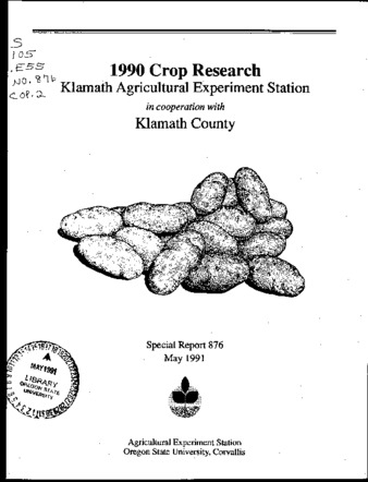 1990 crop research : Klamath Agricultural Experiment Station thumbnail