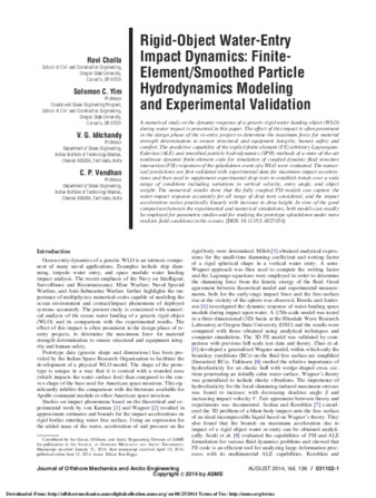 Rigid-Object Water-Entry Impact Dynamics: Finite- Element/Smoothed Particle Hydrodynamics Modeling and Experimental Validation thumbnail