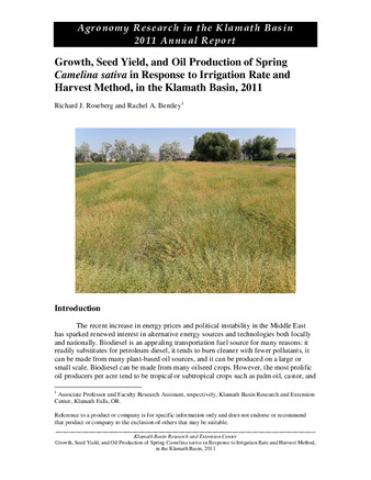 Growth, Seed Yield, and Oil Production of Spring Camelina sativa in Response to Irrigation Rate and Harvest Method, in the Klamath Basin, 2011 thumbnail