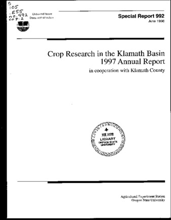 Crop research in the Klamath Basin : 1997 annual report in cooperation with Klamath County thumbnail