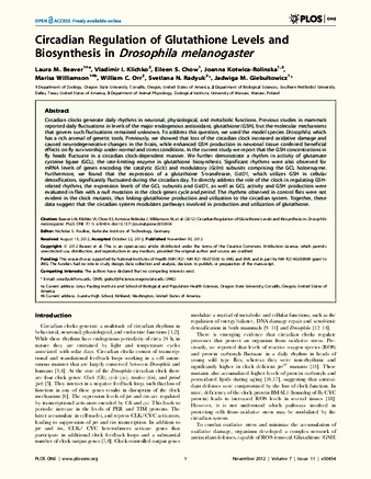 Circadian Regulation of Glutathione Levels and Biosynthesis in Drosophila melanogaster thumbnail