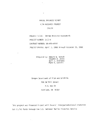 Shrimp Resource Assessment: Annual Progress Report [1988] thumbnail