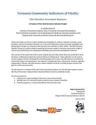 Vernonia Community Indicators of Vitality: 2013 Baseline Assessment Executive Summary thumbnail