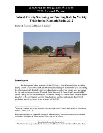 Wheat Variety Screening and Seeding Rate by Variety Trials in the Klamath Basin, 2012 thumbnail