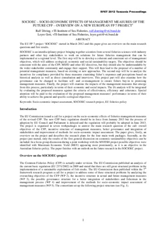 SOCIOEC – Socio-Economic Effects of Management Measures of the Future CFP – Overview on a new European FP 7 Project thumbnail