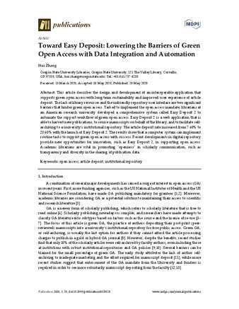 Toward Easy Deposit: Lowering the Barriers of Green Open Access with Data Integration and Automation Miniatura