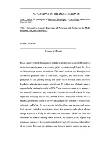 Comparative Aquatic Toxicology of Pesticides and Plastics Using the Model Estuarine Fish, Inland Silverside Miniatura