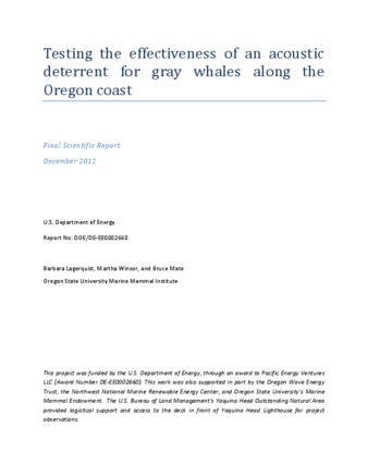 Testing the effectiveness of an acoustic deterrent for grey whales along the Oregon Coast Miniaturansicht