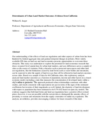 Determinants of Urban Land Market Outcomes: Evidence from California thumbnail