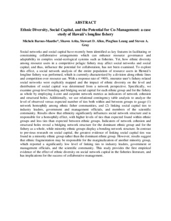 Ethnic Diversity, Social Capital, and the Potential for Co-Management: a case study of Hawaii’s longline fishery thumbnail