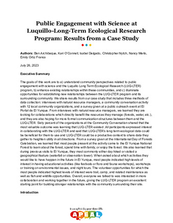Public Engagement with Science at Luquillo-Long-Term Ecological Research Program: Results from a Case Study thumbnail