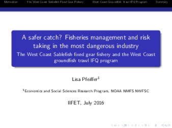 A Safer Catch? Fisheries Management and Risk Taking in the Most Dangerous Industry la vignette