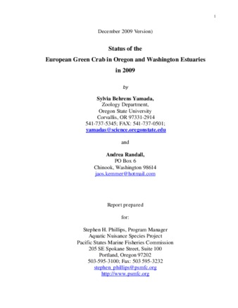 Status of the European Green Crab in Oregon and Washington Estuaries in 2009 thumbnail