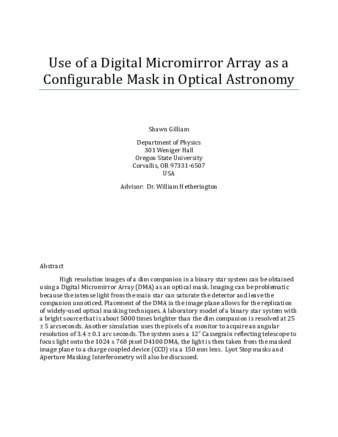 Use of a digital micromirror array as a configurable mask in optical astronomy thumbnail