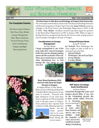 OSU Wine and Grape Research and Extension Newsletter : April 2007 thumbnail