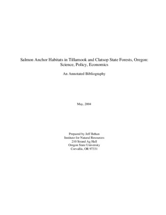 Salmon anchor habitats in Tillamook and Clatsop State Forests, Oregon : science, policy, economics ; an annotated bibliography thumbnail