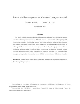 Robust Management of a  Harvested Ecosystem Model thumbnail