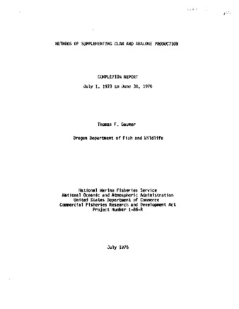 Methods of supplementing clam and abalone production. Completion report July 1, 1973 to June 30, 1976 Miniaturansicht