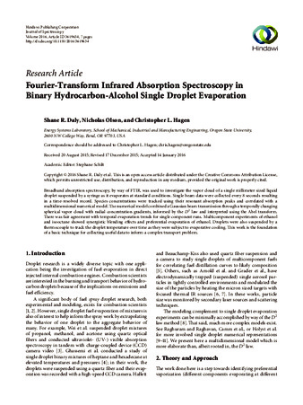 Fourier-Transform Infrared Absorption Spectroscopy in Binary Hydrocarbon-Alcohol Single Droplet Evaporation Miniatura