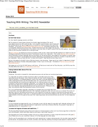 Teaching With Writing: The WIC Newsletter (Winter 2013) thumbnail