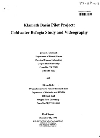 Klamath Basin pilot project : coldwater refugia study and videography thumbnail