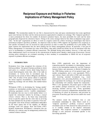 Reciprocal Exposure and Holdup in Fisheries: Implications of Fishery Management Policy thumbnail