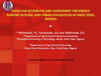 Fresh Fish Attributes and Consumers’ Preference Ranking in Rural and Urban Households in Ondo State, Nigeria thumbnail