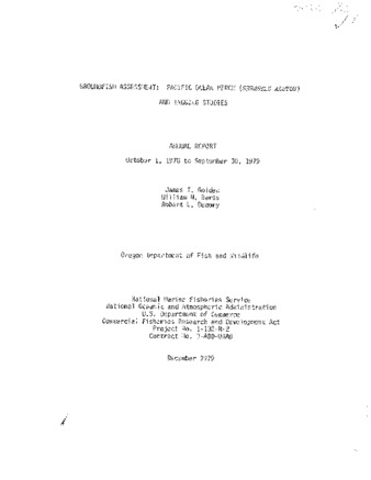 Groundfish Assessment : Pacific Ocean Perch (Sebastes alutus) and Tagging Studies : Annual Report : October 1, 1978 to September 30, 1979 thumbnail