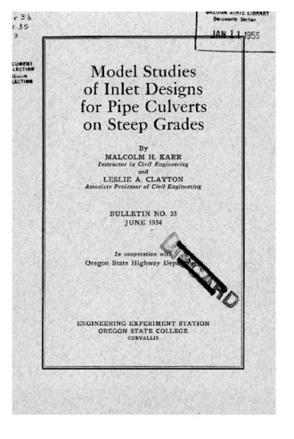 Model studies of inlet designs for pipe culverts on steep grades Miniatura