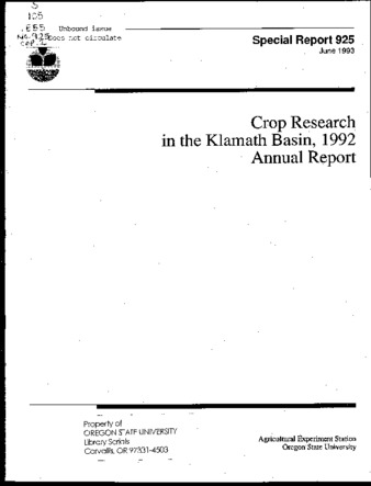 Crop research in the Klamath Basin, 1992 annual report 缩图