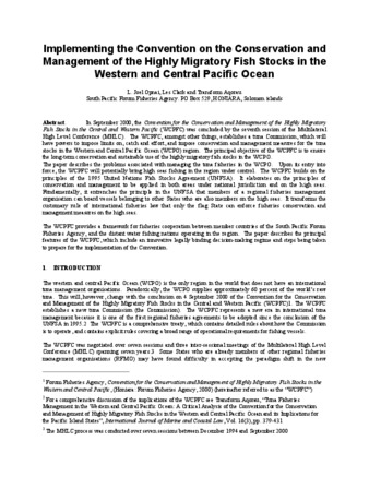 Implementing the Convention on the Conservation and Management of the Highly Migratory Fish Stocks in the Western and Central Pacific Ocean thumbnail