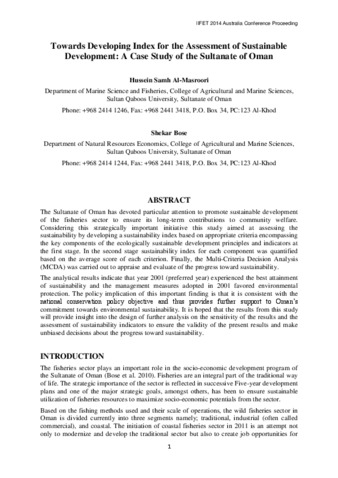 Towards Developing Index for the Assessment of Sustainable Development: A Case Study of the Sultanate of Oman Miniatura