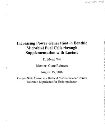 Increasing Power Generation in Benthic Microbial Fuel Cells through Supplementation with Lactate 缩图