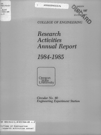 1984-1985 Research activities annual report / College of Engineering, Oregon State University Miniatura