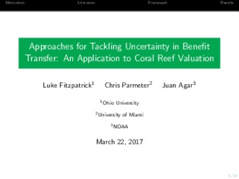 Approaches for Tackling Uncertainty in Benefit Transfer: An Application to Coral Reef Valuation thumbnail