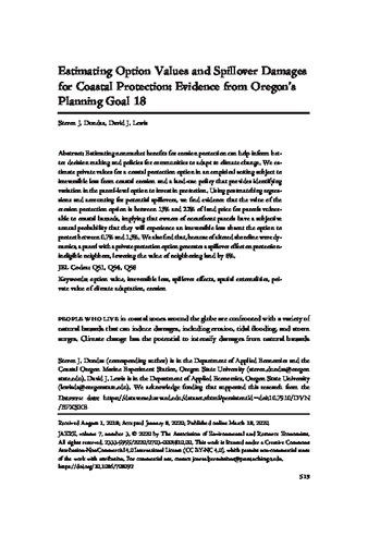 Estimating option values and spillover damages for coastal protection : evidence from Oregon’s Planning Goal 18 Miniatura