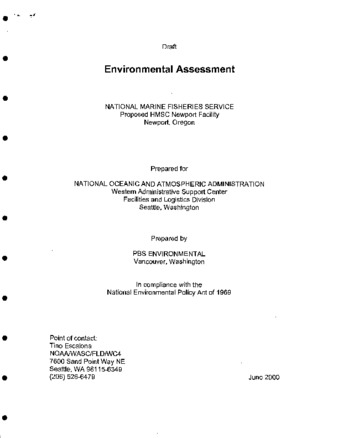 Environmental assessment : National Marine Fisheries Service proposed HMSC Newport facility, Newport, Oregon : draft thumbnail