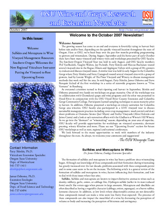 OSU Wine and Grape Research and Extension Newsletter : October 2007 thumbnail