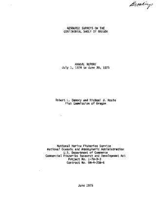 Resource surveys on the continental shelf off Oregon. Annual report July 1, 1974 to June 30, 1975 thumbnail
