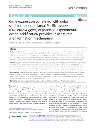 Gene expression correlated with delay in shell formation in larval Pacific oysters (Crassostrea gigas) exposed to experimental ocean acidification provides insights into shell formation mechanisms Miniaturansicht