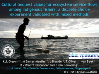 Cultural Bequest Values for Ecosystem Service Flows Among Indigenous Fishers: a Discrete Choice Experiment Validated with Mixed Methods Miniatura